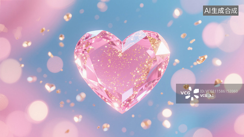 【AI数字艺术】闪耀的粉色爱心宝石图片素材