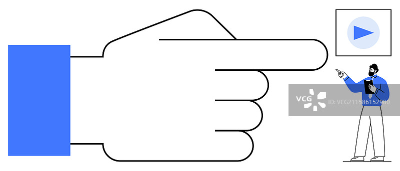 一个大手势指向视频播放按钮图片素材