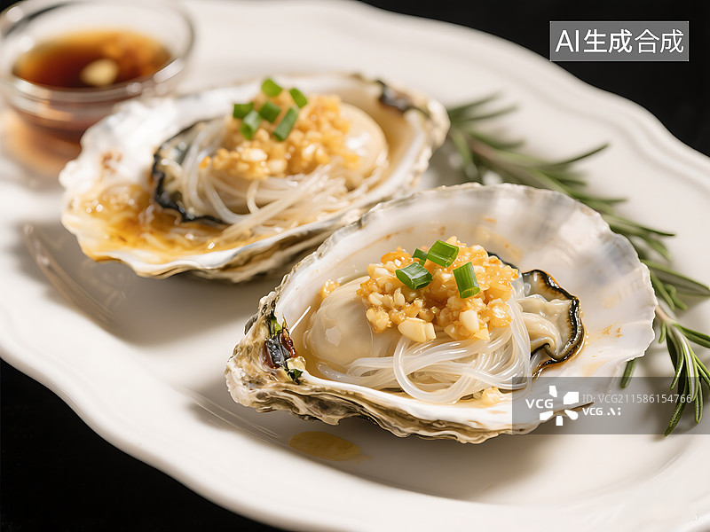 【AI数字艺术】蒜蓉粉丝炭烤生蚝 新鲜 乳山生蚝图片素材