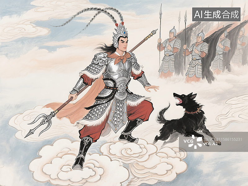【AI数字艺术】封神榜 二郎神 杨戬 哮天犬 狗 神仙图片素材