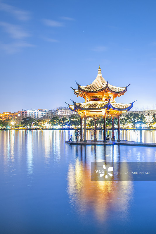 杭州西湖集贤亭夜景 西湖夜景 集贤亭夜景 西湖山水 江南园林夜色 标志性景点 杭州 西湖图片素材