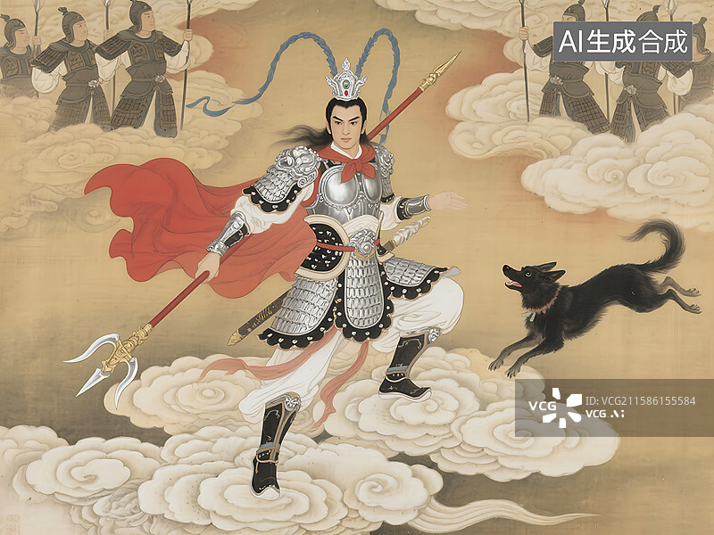 【AI数字艺术】封神榜 二郎神 杨戬 哮天犬 狗 神仙图片素材