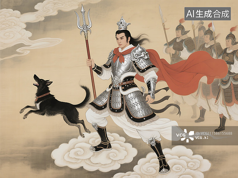 【AI数字艺术】封神榜 二郎神 杨戬 哮天犬 狗 神仙图片素材
