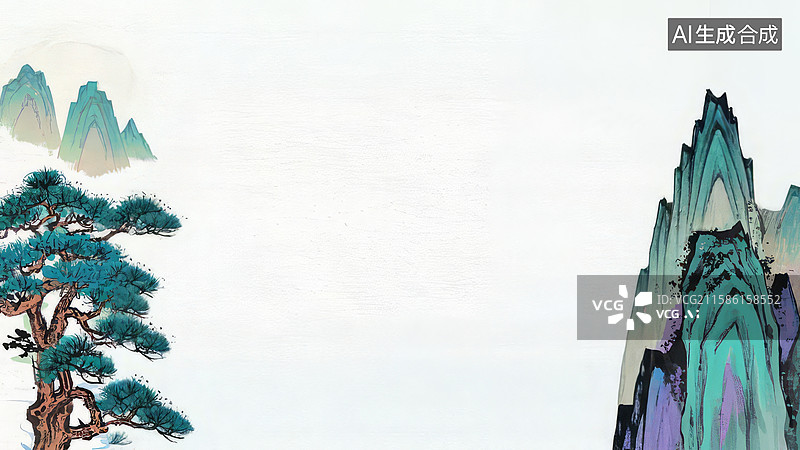 【AI数字艺术】水墨画两侧-水墨画背景壁纸1松树与山峰的水墨画图片素材