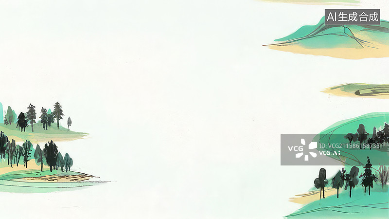【AI数字艺术】水墨画两侧-水墨画背景壁纸1清新自然的山林景观插画图片素材