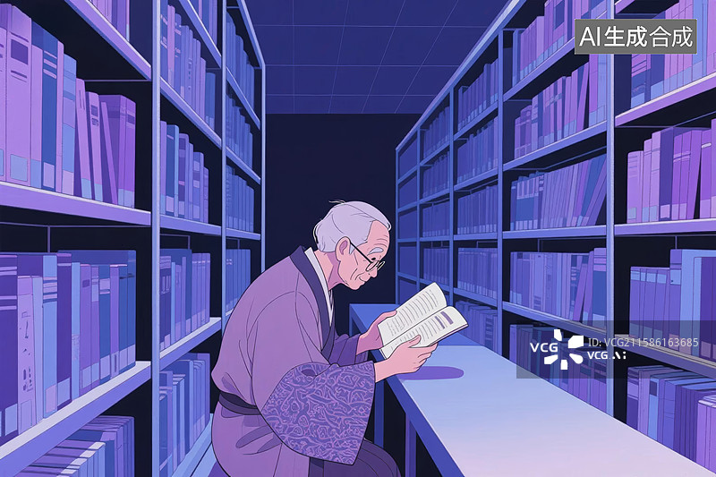 【AI数字艺术】图书馆阅读场景图片素材