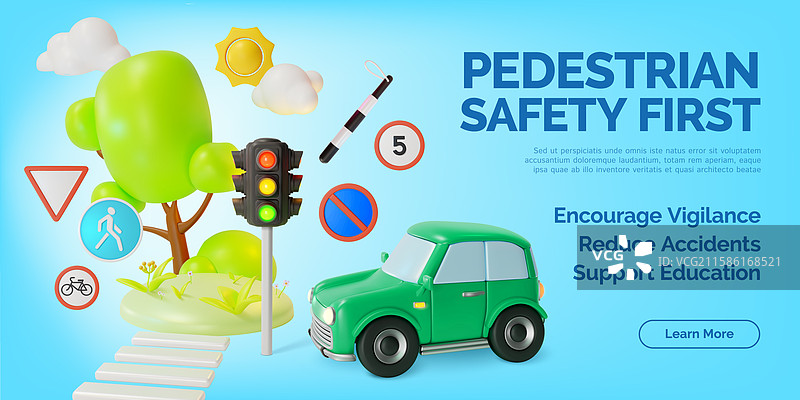 3D行人安全第一交通规则概念图片素材