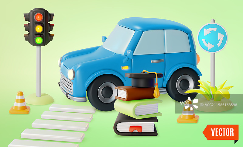 3D驾驶学院交通规则概念图片素材