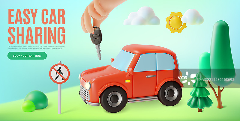 3D 简易汽车共享概念广告横幅推广图片素材