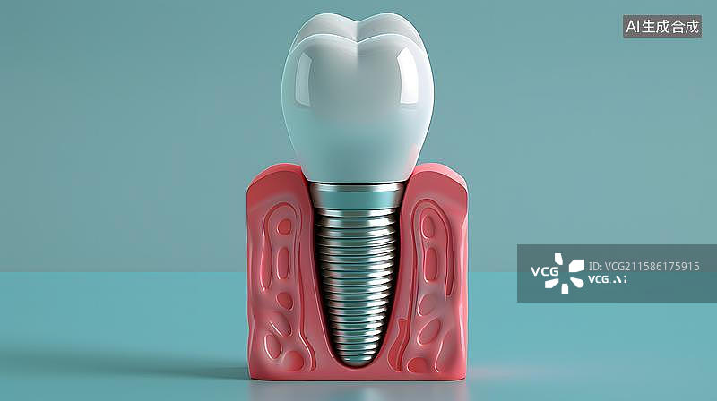 【AI数字艺术】牙齿种植修复的微观世界 健康牙齿的植入过程  牙齿种植的3D渲染模型图  种植牙假牙补牙概念图图片素材