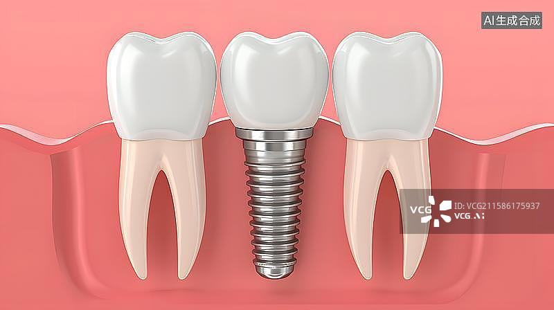 【AI数字艺术】牙齿种植修复的微观世界 健康牙齿的植入过程  牙齿种植的3D渲染模型图  种植牙假牙补牙概念图图片素材
