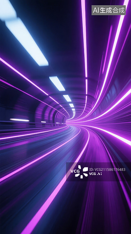 【AI数字艺术】霓虹隧道的未来科技感图片素材