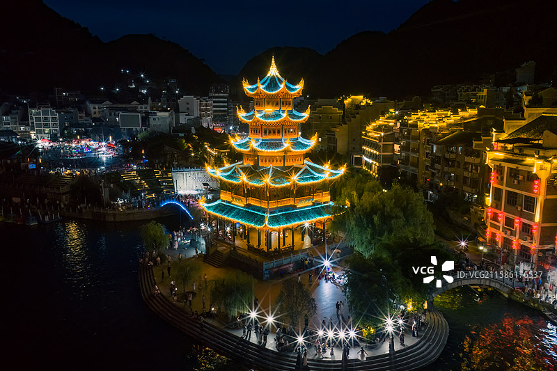 贵州 镇远古城 镇江阁夜景图片素材