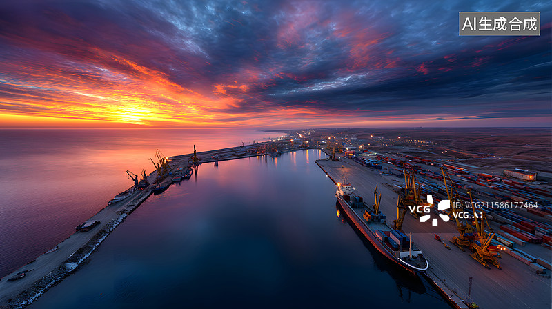 【AI数字艺术】工业港口的繁忙景象图片素材