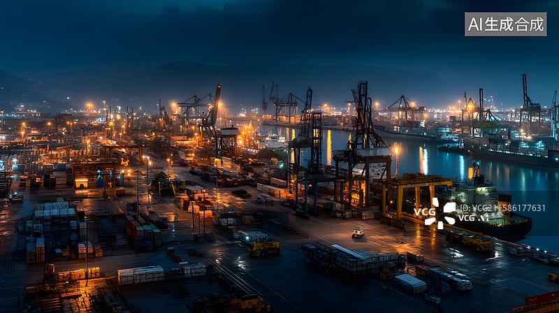 【AI数字艺术】工业港口的繁忙景象图片素材