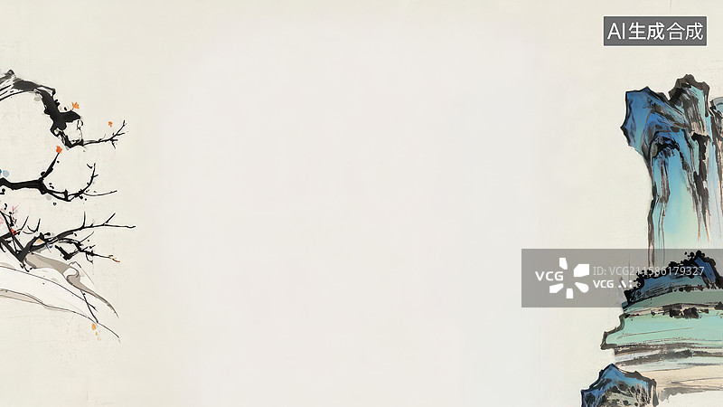 【AI数字艺术】水墨画两侧-水墨画背景壁纸-水墨画风格的自然景观图片素材
