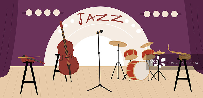 音乐会舞台上的乐器：低音提琴图片素材