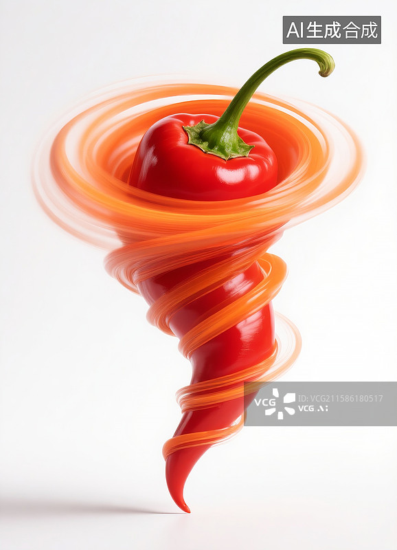 【AI数字艺术】新鲜的辣椒插画创意商业广告摄影  收获的季节 许多新鲜的小米椒缠绕在一起 龙卷风漩涡状创意摄影 竖版图片素材