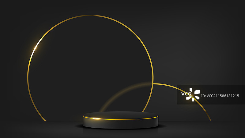带有金色线条的3D黑色基座讲台图片素材