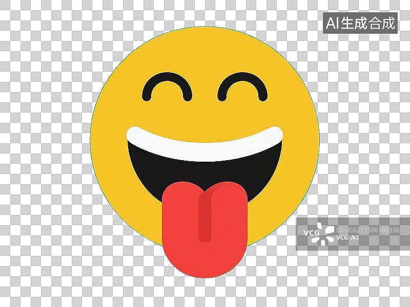 【AI数字艺术】黄色笑脸配红色舌头的有趣扁平插图图片素材
