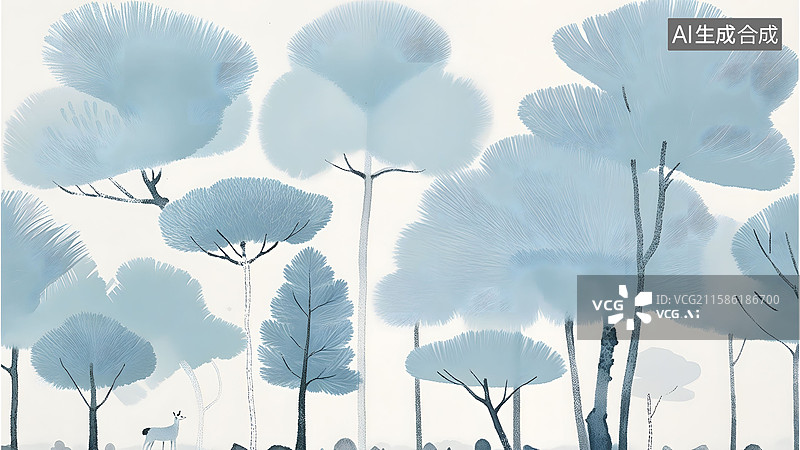 【AI数字艺术】中国画儿童读物绘本插画，水墨树和叶子 传统文化经典教育 横版图片素材