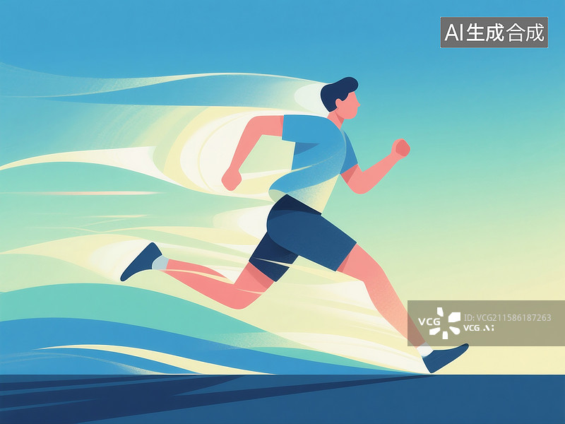 【AI数字艺术】插画中奔跑动态且带灵动光影效果的人物图片素材