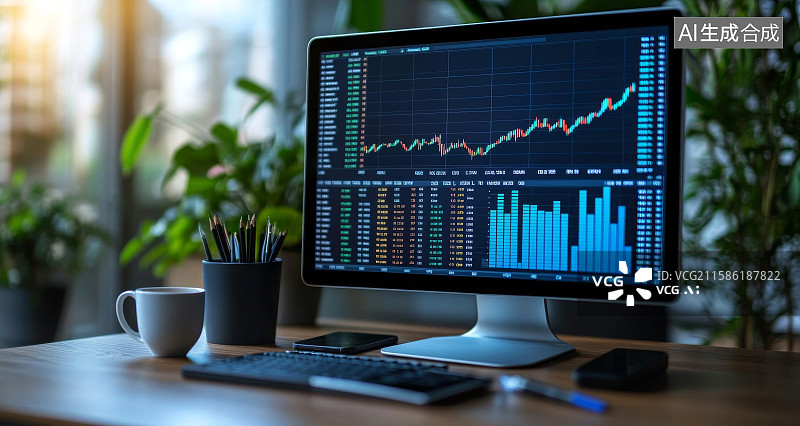 【AI数字艺术】电脑屏幕显示金融图表数据图片素材