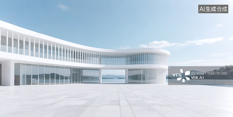 【AI数字艺术】现代城市建筑空间，弧形建筑，曲面建筑，会展中心图片素材