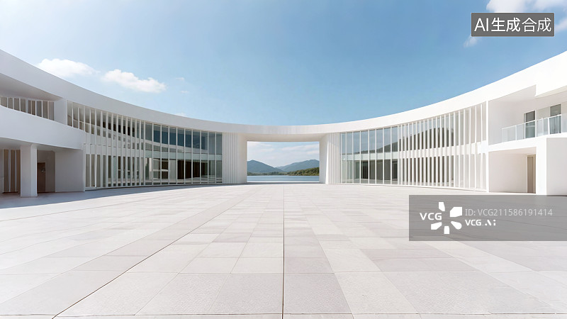 【AI数字艺术】现代城市建筑空间，弧形建筑，曲面建筑，会展中心图片素材