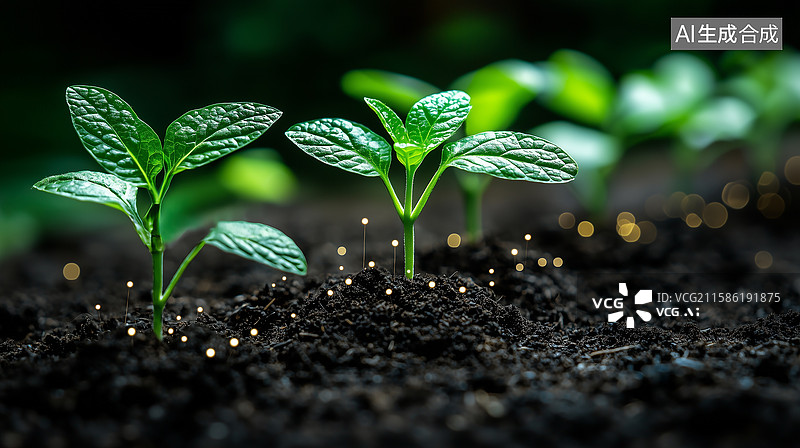 【AI数字艺术】幼苗破土生长特写图片素材