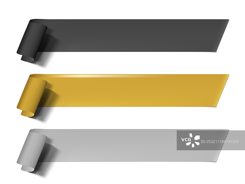 3D黑色金色银色纸带横幅图片素材