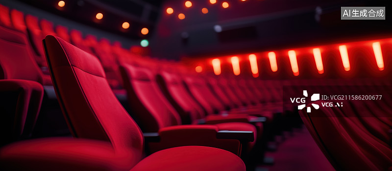 【AI数字艺术】现代电影院报告厅和红色座椅图片素材