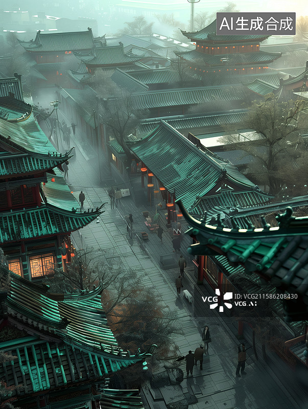 【AI数字艺术】3D渲染古代中国风城市图片素材