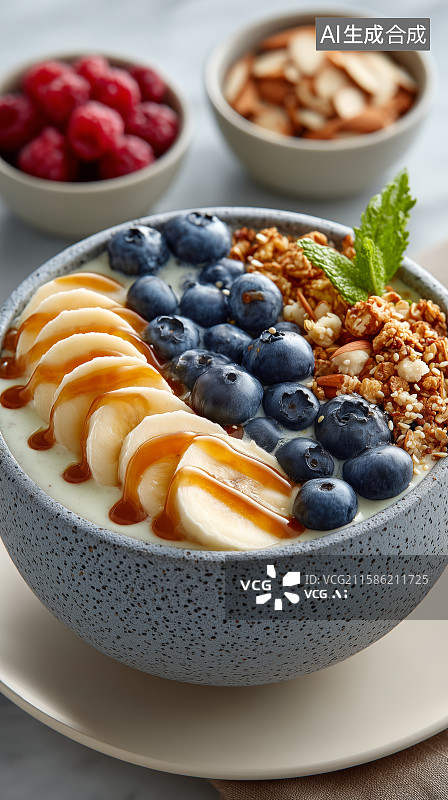 【AI数字艺术】美味蓝莓香蕉燕麦碗图片素材