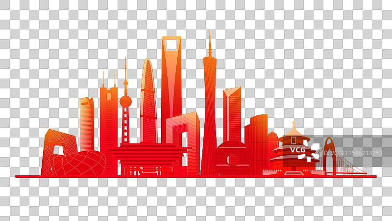 红色都市建筑群摩天大楼图片素材