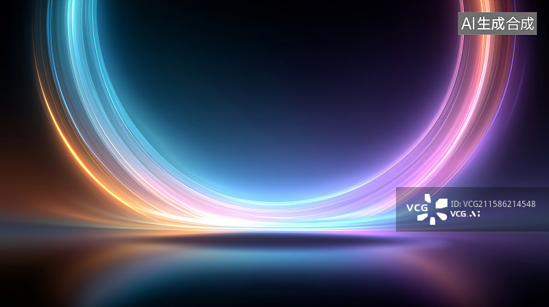 【AI数字艺术】发光的圆形光环在黑暗背景中图片素材