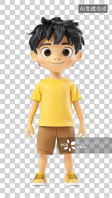 【AI数字艺术】3D人物穿黄色T恤的男孩图片素材