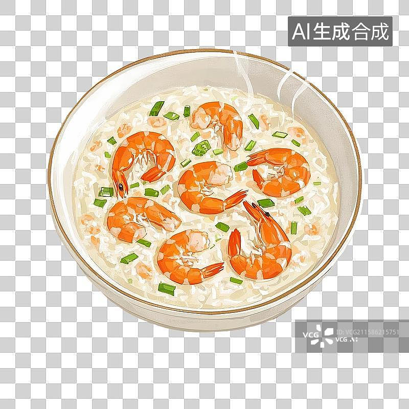 【AI数字艺术】中国风手绘插画，一碗海鲜粥，海鲜美食，免抠元素图片素材