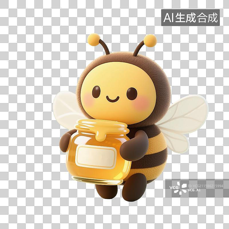 【AI数字艺术】3D渲染，可爱的卡通蜜蜂和蜂蜜，蜂王浆，美味，食品，春天，夏天，昆虫免抠元素图片素材