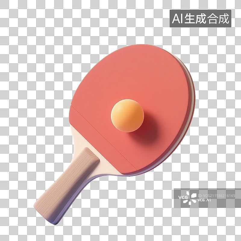 【AI数字艺术】3D渲染，乒乓球拍和乒乓球，体育运动，体育器材，免抠元素图片素材