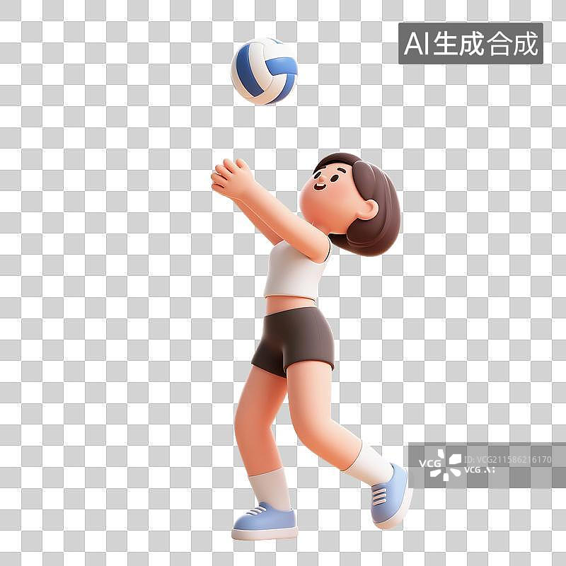 【AI数字艺术】3D渲染卡通人物，女子排球，沙滩排球，排球运动员，美女，体育运动，比赛，免抠元素图片素材
