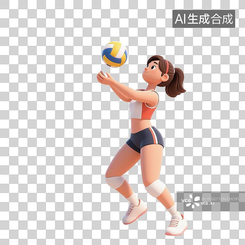 【AI数字艺术】3D渲染卡通人物，女子排球，沙滩排球，排球运动员，美女，体育运动，比赛，免抠元素图片素材