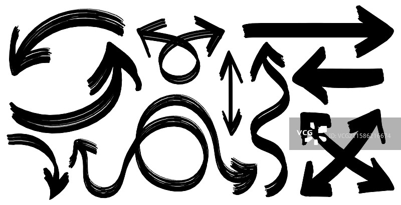 粗犷笔触的黑色手绘箭头图片素材