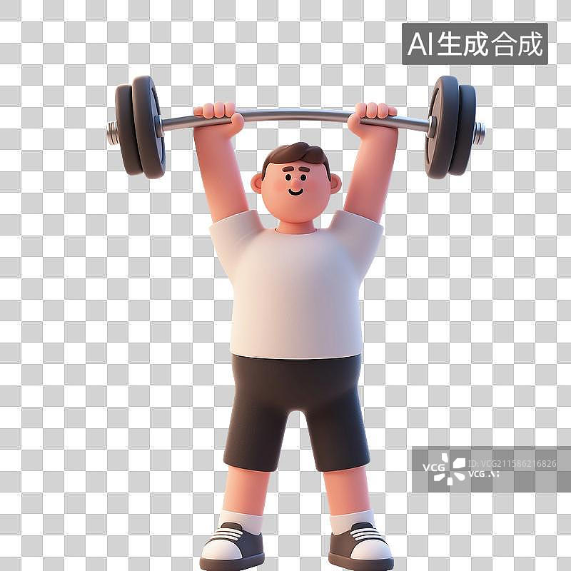 【AI数字艺术】3D渲染卡通人物，举重运动员，体育比赛，免抠元素图片素材