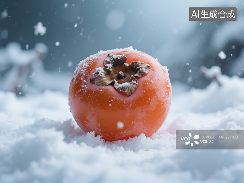 【AI数字艺术】雪地中的柿子图片素材