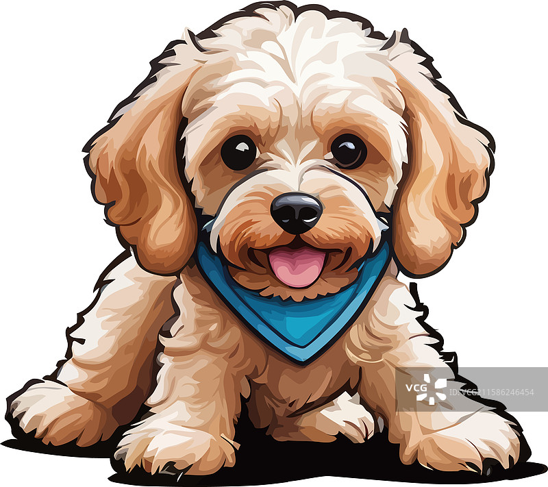 可爱的杏色可卡犬小狗数字画作图片素材