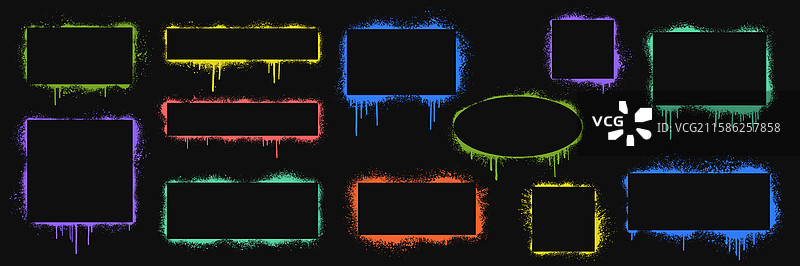 带有湿溅漆的脏乱涂鸦边框图片素材