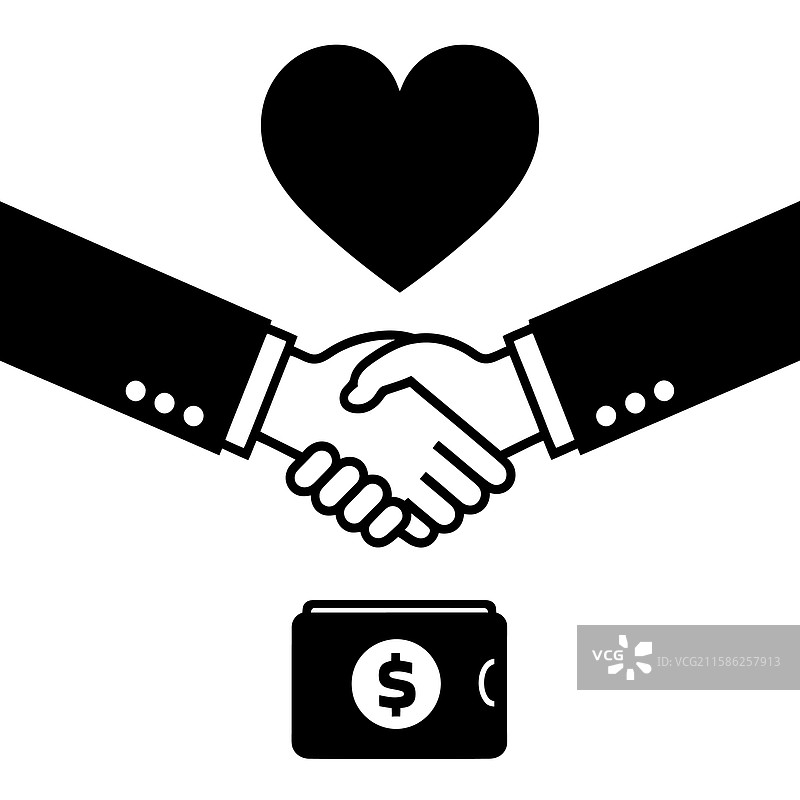 握手、心形、金钱、合作伙伴关系概念图片素材
