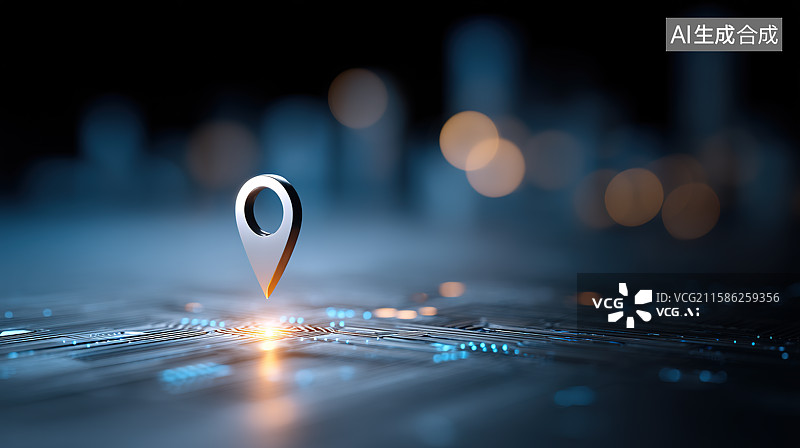 【AI数字艺术】科技风城市背景下的卫星定位图标——地图导航定位概念图片素材