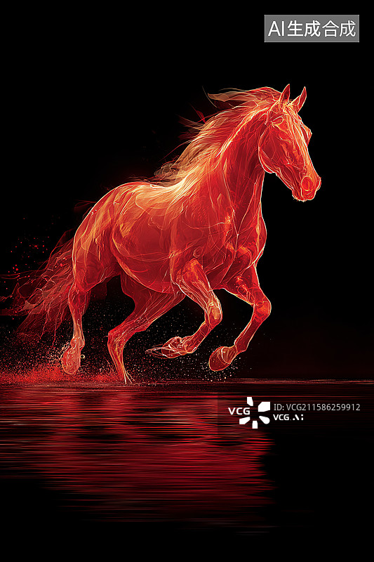 【AI数字艺术】赤色骏马逐浪奔腾图片素材